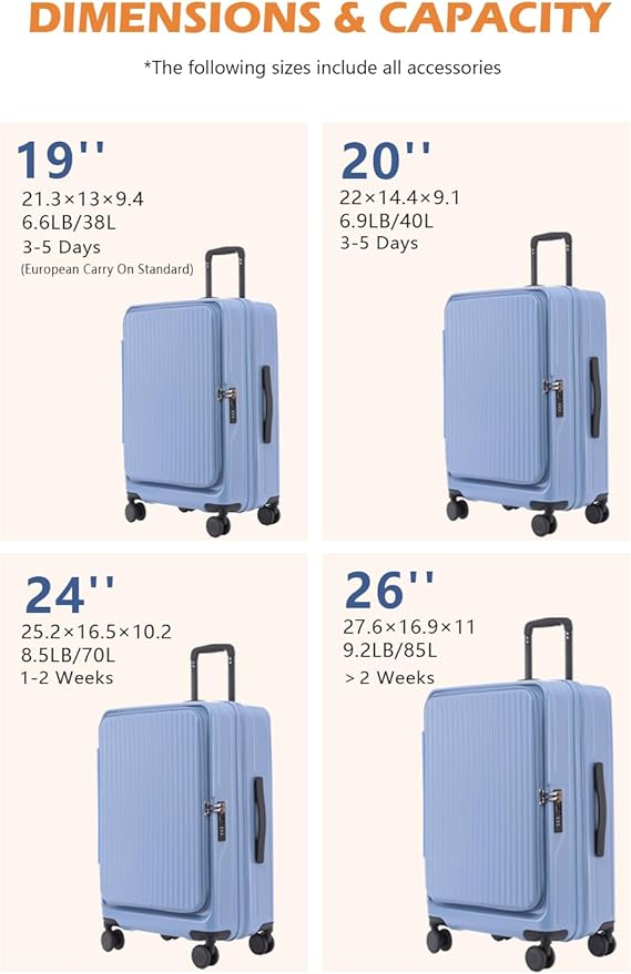 HotWay 24 Inch Expandable Checked Luggage with Cup Holder, Hardside TSA Approved Luggage with Spinner Wheels, Top Opening Suitcase For Travel, Gray