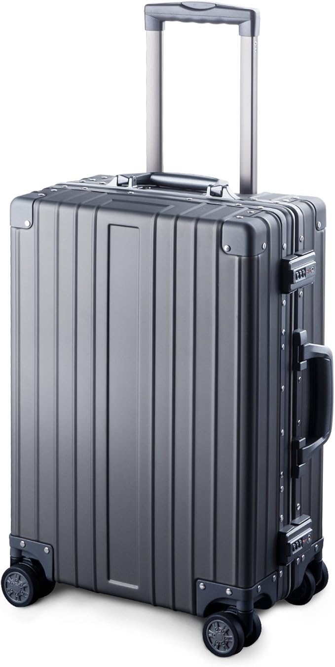 TRAVELKING All Aluminum Carry On Luggage Zipperless Hard Shell Luggage Case with TSA Lock Spinner Alloy Metal Suitcase (Grey, 20")