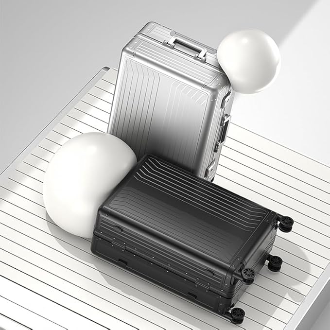 Metal all aluminum carry-on suitcase 20 "hard face, TSA lock and rotating wheel zippered luggage set (black, 20 '')