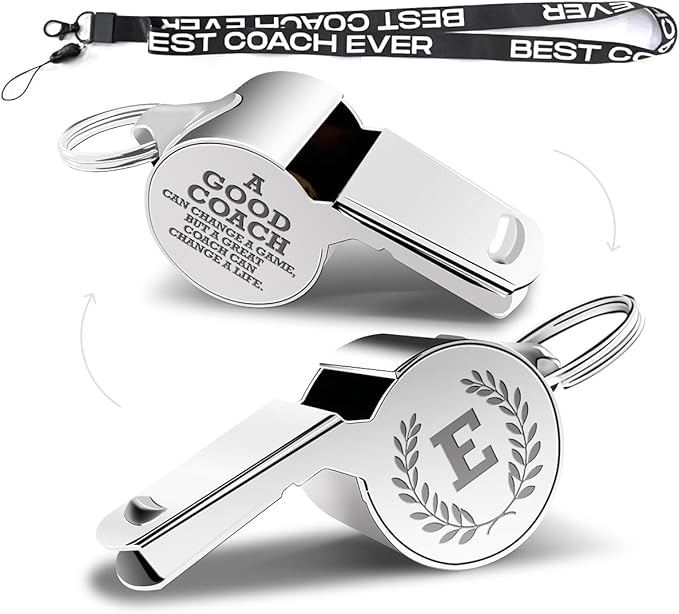 Letters Coach Gifts, Whistle for Coaches, Whistle Emergency, Thank You Coach Gifts, Coaches Whistle with Lanyard Cheer Coach Gift for Men Women Teachers Referees School Sports Coach Outdoor, Letter E