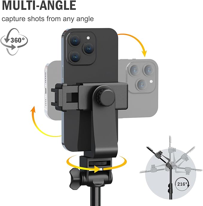 64” Tripod for Cell Phone & Camera, Phone Tripod with Remote and Phone Holder, Sturdy & Stable Height Adjustable Multi-Angle Shot Selfie Stick Tripod for Video Recording