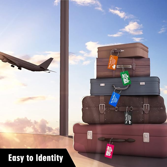 Luggage Tags for Suitcase - Personalized Engraved Metal Tag for Cruise Travel - Custom Name Tags Suitable for Bags and Backpacks(Blue)