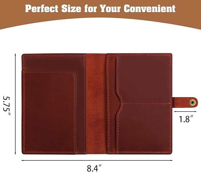 Jack&Chris Genuine Leather Passport Holder For Travel, RFID Blocking Handmade Passport Holder with Card Case Organized & Safe, Quality Travel Essentials for Women and Men for Gifting, Red