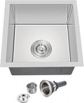 15 x 15 Inch Undermount Kitchen Sink, T-304 Stainless Steel Handmade Single Bowl Kitchen Bar Sink or Prep Small Sink (Brushed)