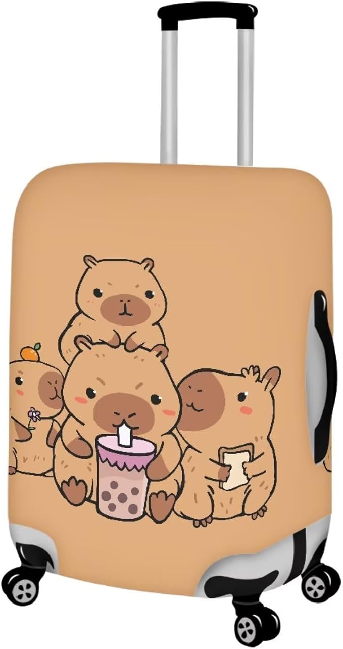 Milk Tea Capybara Luggage Cover Fit 22-25 Inch Universal Thickness Suitcase Covers Protector with Invisible Zipper Scratch-Resistan Travel Luggage Baggage Case