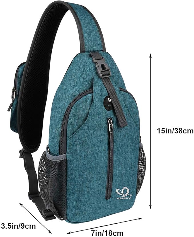 WATERFLY Crossbody Sling Backpack Sling Bag Travel Hiking Chest Bag Daypack
