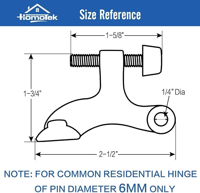 HOMOTEK 12 Pack Hinge Pin Satin Nickel Door Stopper,Adjustable Deluxe Heavy Duty Door Stopper 2-1/2"x1-3/4,with White Rubber Bumper Tips…