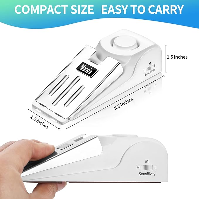 Door Stop Alarm, Door Stopper with 120DB Security Alarm, Floor Wedge Doorstop for Travel Apartment Home House (Pack of 3)