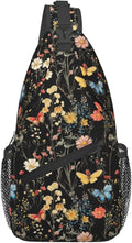 SUPLUCHOM Sling Bag Wildflower Botanical Butterfly Flower Hiking Daypack Crossbody Shoulder Backpack Travel Chest Pack for Men Women