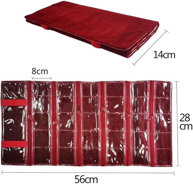 Travel Jewelry Roll Bag Portable Organizer Pouch With Grids&PVC Cover Storage Bags for Necklace, Bracelet, Bracelet,Ring, Badge, Pendant