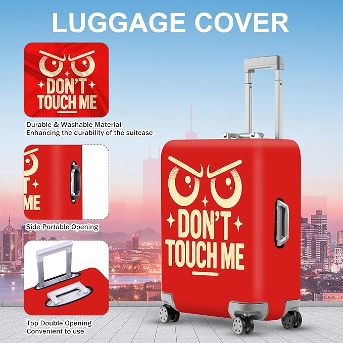 ANNA QUEEN Funny “Don’t Touch Me” Luggage Cover, Bold Red Suitcase Protector with Angry Eyes Design, Stretchable, Washable Travel Cover for 20-22 Inch Luggage