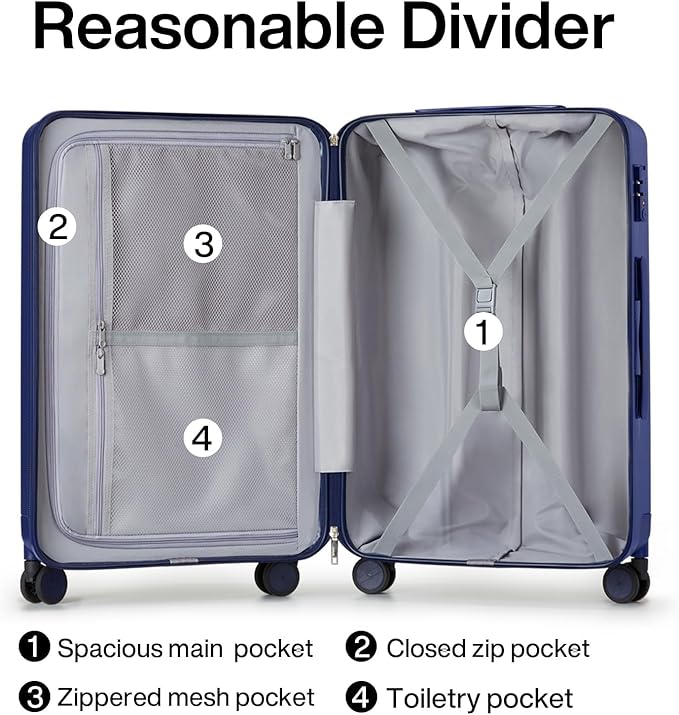 Hanke 29 Inch Luggage Suitcases With Spinner Wheels Lightweight PC hardside Rolling Suitcase With Travel Lock, Checked-Large 29-Inch(Dark Blue)