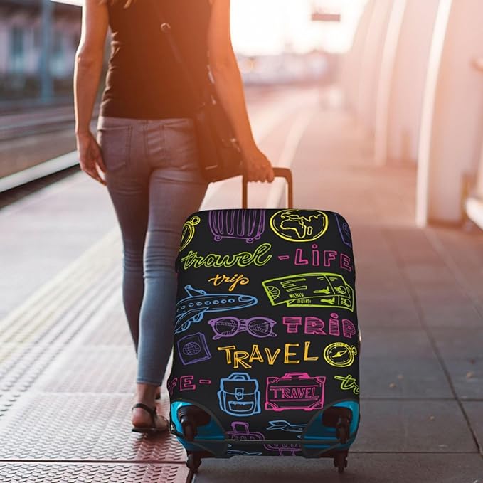 Trip Colored Graffiti Travel-Life Style Luggage Cover Washable Suitcase Protector, Luggage Tag Travel Birthday Gifts For Men Women(S 18-21 Inch Luggage)