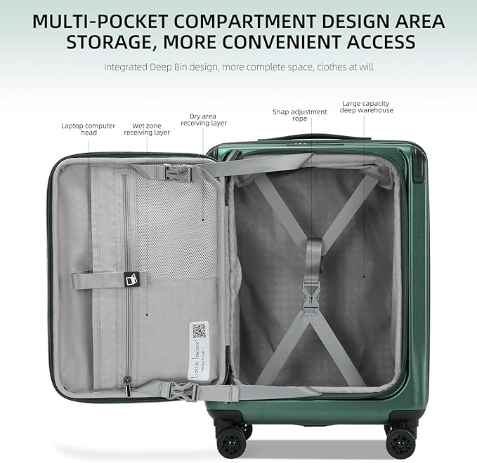 Carry On Luggage, 20 Inch Top Opening Aluminum Frame Lightweight Airline Approved ABS+PC Hard Shell Suitcases with Silent Wheels, TSA Lock, Front Pocket & Wet-dry Separated Six-piece Set