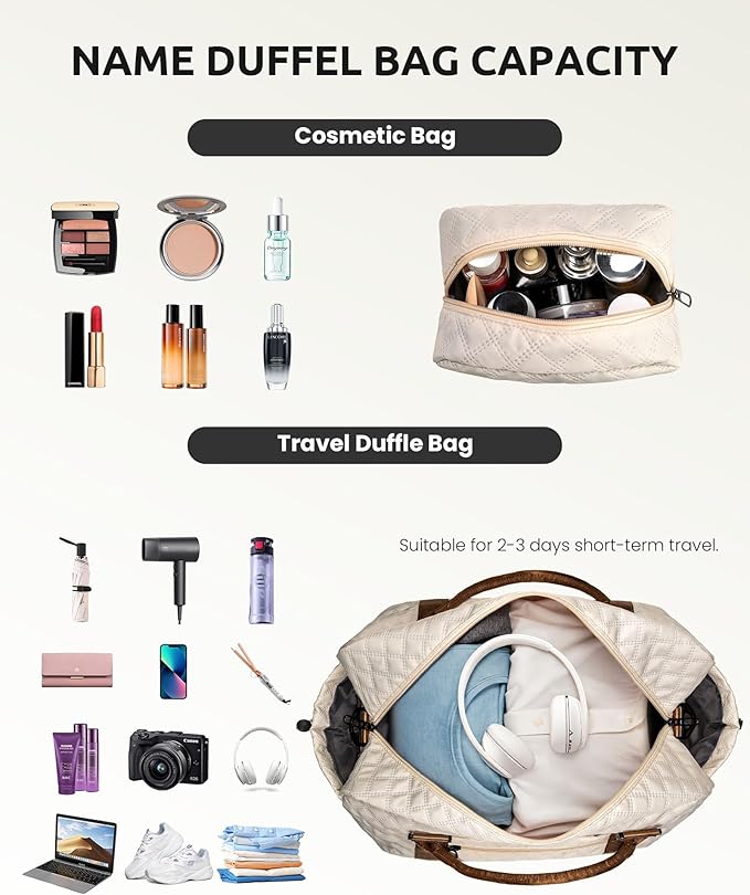Beach Essentials 11 12 13 14 15 16 17 18 Year Old Girls Gifts-Initial Duffle Bag with Shoe Compartment, Personalized Weekender Bag, Travel Bag with Makeup Bag，Birthday Gift for Her (Letter T)