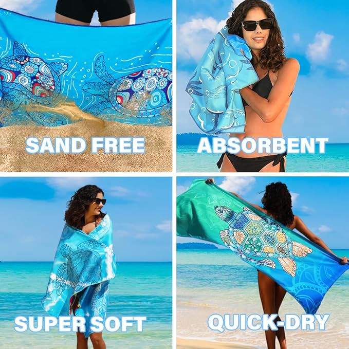 Microfiber Lightweight Thin Beach Towel Sand Free Quick Dry Absorbent Compact Towels for Swimming Pool Camping Beach Accessories Large Easy Pack Travel Things for Vacation Essentials Gift Adult