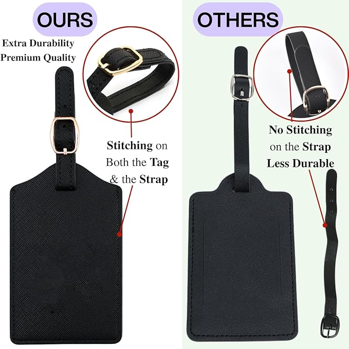 Luggage Tag PU Leather for Suitcase Baggage Handbag Travel Bag Label Suitcase Tag Label Tag w. Name Card & Privacy Cover (L)