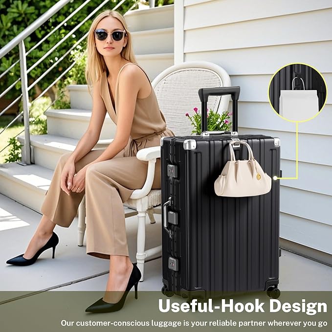 Krute Luggage 28 Inch Checked Suitcase with Spinner Wheels Zipperless Aluminum Frame Luggages TSA Lock No Zipper Hardshell Lightweight PC+ABS Large Suitcases