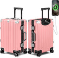Krute Aluminum Frame Carry On Luggage 20 Inch Zipperless Luggages USB Charger Hardside PC Suitcase With Spinner Wheels Airline Approved Hard Shell Suitcases with TSA Lock (1 Piece)