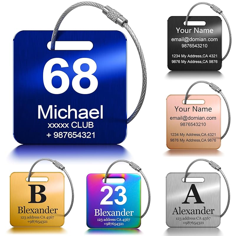 Customized Stainless Steel Luggage Tags: Personalize Your Suitcases, Backpacks, and Bags with Your Text - Custom Initial Text Name ID,Number(2 Pack)
