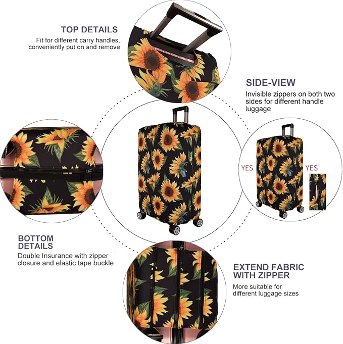 7-Mi Luggage Cover Thickened 19/22/26/30 Inch Suitcase Spandex Black Protector Cover Fits Size S M L XL Travel Baggage S 19-20IN