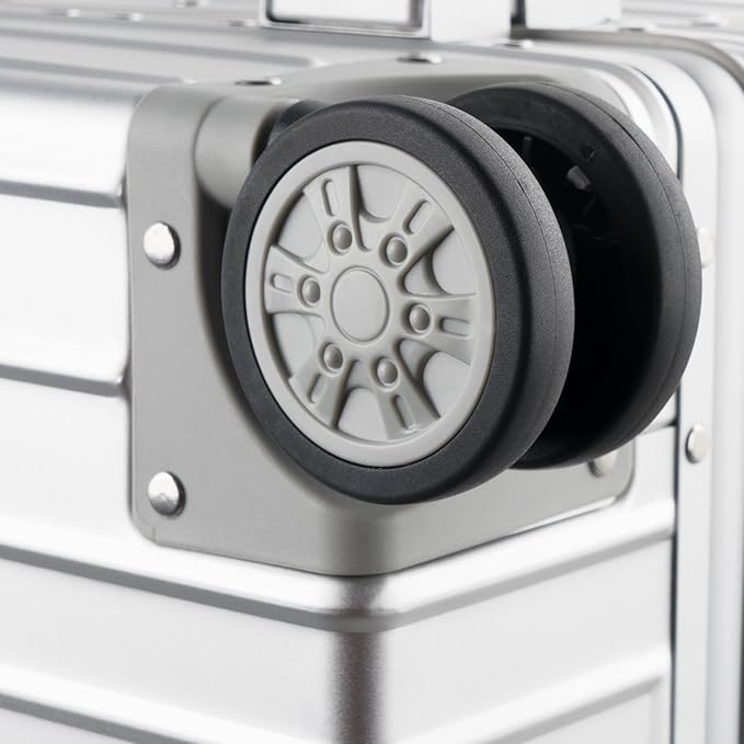 TRAVELKING All Aluminum Carry On Luggage Zipperless Hard Shell Luggage Case with TSA Lock Spinner Alloy Metal Suitcase (Silver, 20")