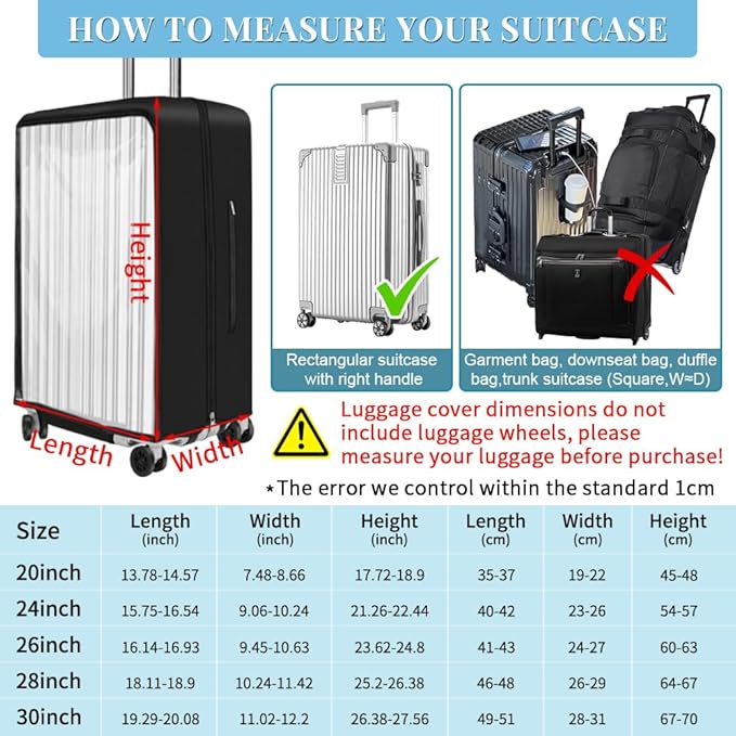 Yotako Upgraded Double Zippered Transparent PVC Suitcase Cover, No Disassembly Required Clear Luggage Protector for Suitcase Luggage Protector Cover 24''