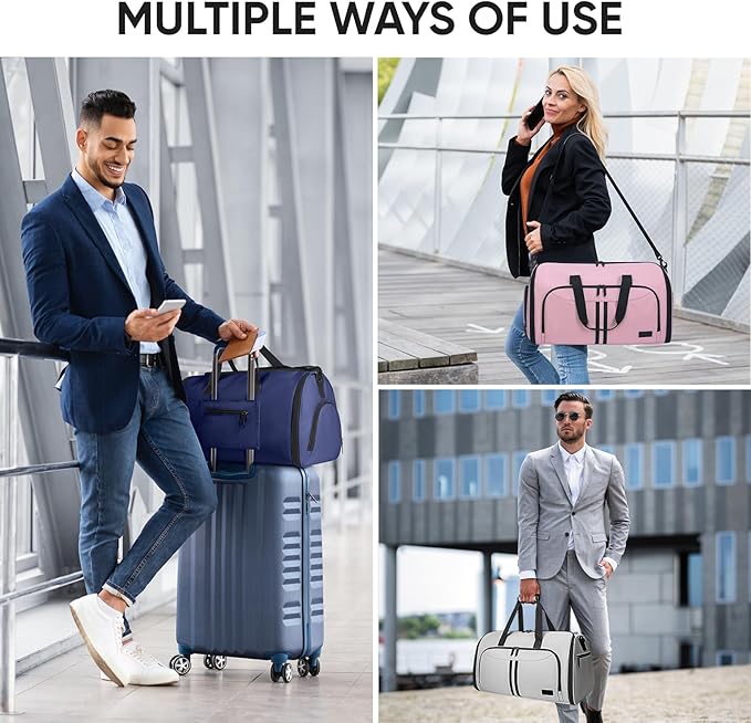 BALEINE Convertible Garment Bag with Shoe Compartment, 2 in 1 Carry on Garment Duffle Bags for Travel, Suit Bag for Men Women (Navy)