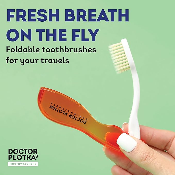 MOUTHWATCHERS Soft Flossing Folding Travel Toothbrush, Red, Ultra Clean, Good for Sensitive Teeth and Gums, by Dr. Plotka's