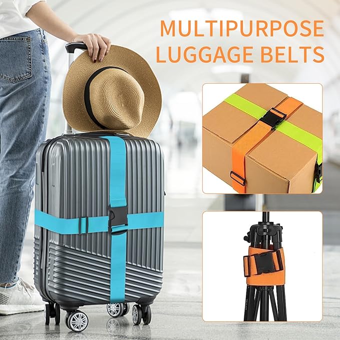BILIONE 4 Pack Luggage Straps 79" Long Belts Keep Suitcase Secure While Traveling, TSA Approved Add a Bag Premium Accessory for Travel Bag Closure (4 Pcs Green)
