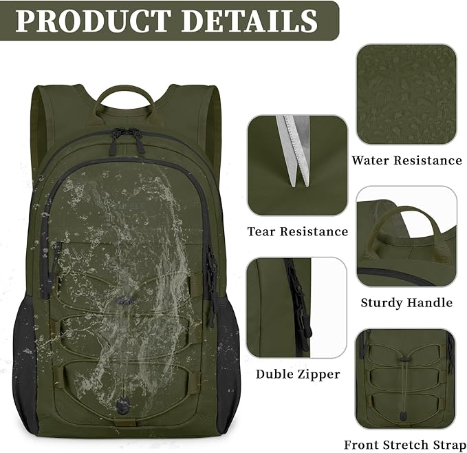 ZOMFELT Hiking Backpack for Women Men, 15L Lightweight Packable Backpacks for Trip, Water Resistant Small Travel Backpack, Foldable daypack for Hiking, Walking, Cycling, Camping, Green