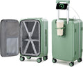 Hanke 20 Inch Carry On Luggage with Cup Holder and Charge,Top Opening Hard Shell Suitcases with Wheels and Dividers,Aluminum Frame Trunk Luggage Small Suitcase with Lock for Travel,Forest Green