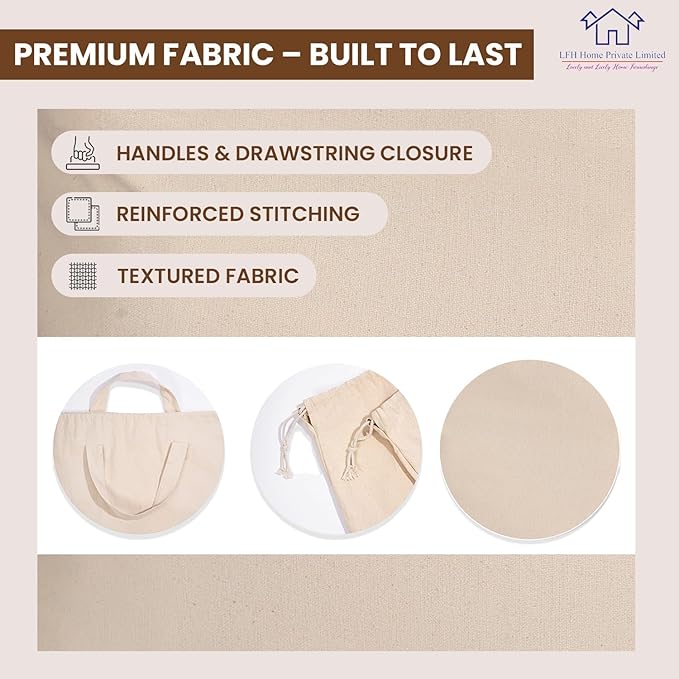 LFH Home Large Premium 100% Cotton Canvas Laundry Bag with Drawstring and Handles Heavy Duty, Multi-Use, and Washable for Home, Travel, College or Storage 28x40 (Pack of 6)-Natural