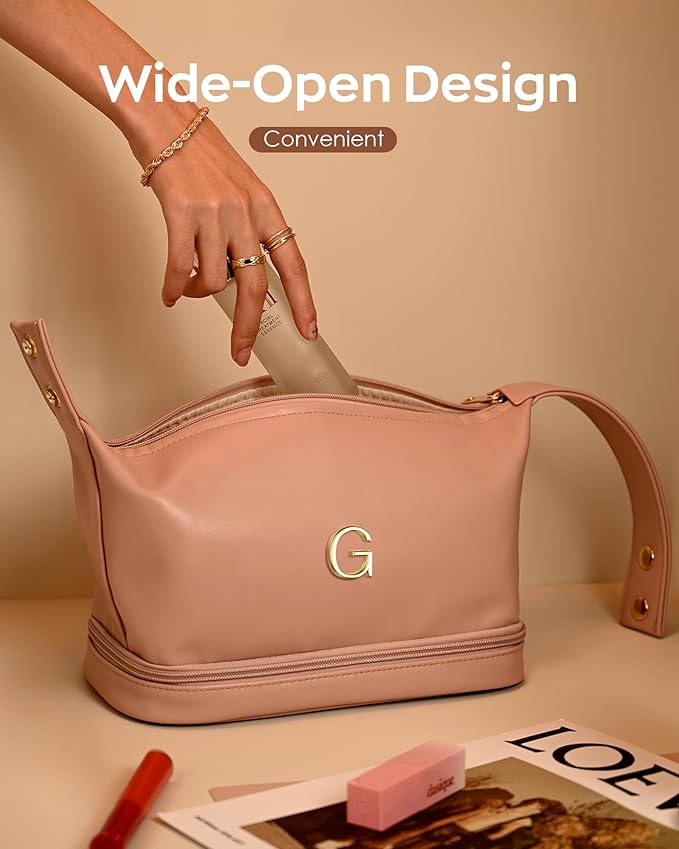 Birthday Gifts for Her-Personalized Teen Girl Gifts, Personalized Makeup Bag with Handle, Cosmetic Bag with Makeup Brush Organizer, PU Leather Travel Toiletry Bag, Gifts for Friends Female