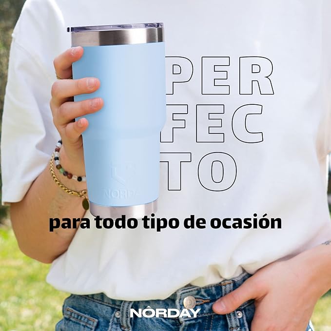 NORDAY | Tumbler with Lid - 30oz - Sky Insulated Tumbler - Stainless Steel Tumblers - Double Wall Vacuum Insulated Travel Coffee Mug for Car Cup Holder - Keeps Temperature for 24hr - Anti Spill Lid