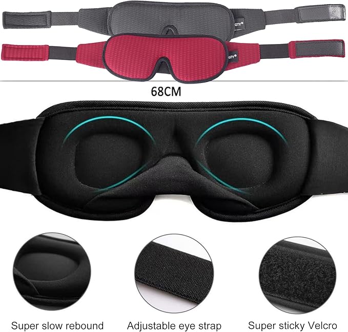Sleep Mask for Men and Women 3D Contoured Eye Mask Patented Adjustable Light Blocking Night Mask for Sleeping (Blue)