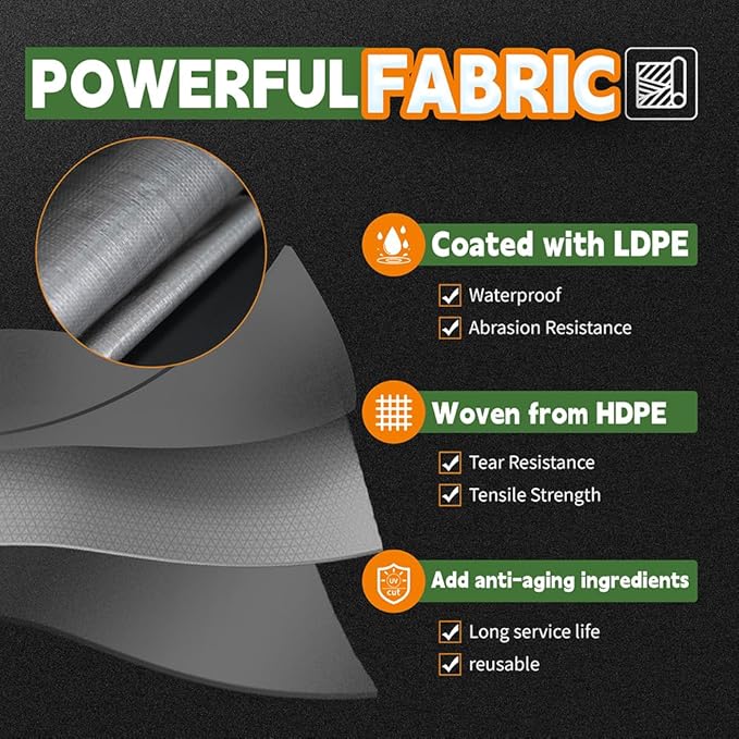 RAINDEWAY Tarps Heavy Duty Waterproof 8x12 Feet, 10Mil Multipurpose Poly Tarp Cover with Metal Grommets Camping Tarpaulin, Silver/Brown Tarp Finished Size