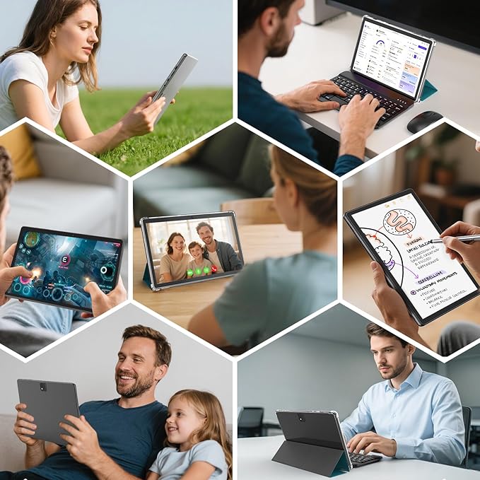 Android Tablet with Keyboard, 26GB RAM, 256GB ROM(1TB Expand), 10.1 inch Android 14 Tablet, 8000mAh Battery, BT 5.0, GMS Certified, 2.4G&5G WiFi, 2 in 1 Tablets with Mouse, Case, Stylus(Black)