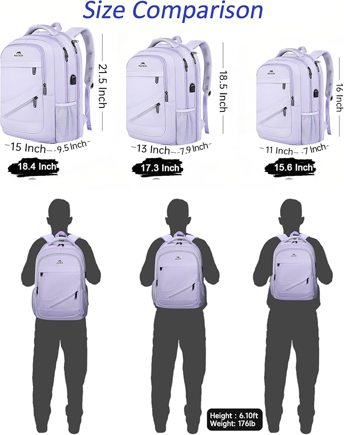 MATEIN Extra Large Laptop Backpack Women, 50 L Carry On Work Travel Bag with USB Port and Anti Theft Pocket, Water Resistant College Backpacks Fit 18.4 In Notebook Computer, Purple