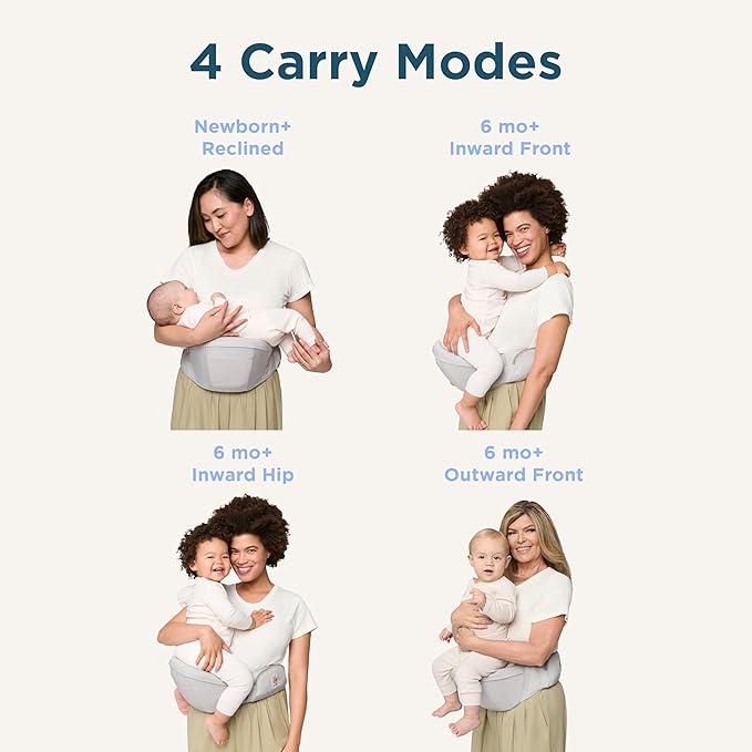 Ergobaby Lift Ergonomic Baby Hip Seat Carrier with Storage, Comfortable Wide Waistbelt and Lumbar Support (17lbs - 45lbs) - Anti-slip Toddler Carrier - Pearl Grey