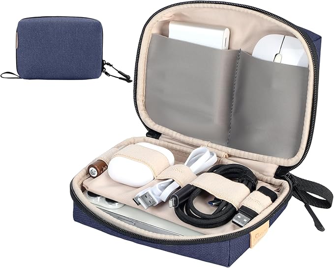 Electronics Organizer Cord Organizer Travel, Small Tech Bag for Cords, Chargers, Power Bank, Earbuds – Portable Cable Pouch for Office, Business Trip, Commute – Water & Scratch-Resistant