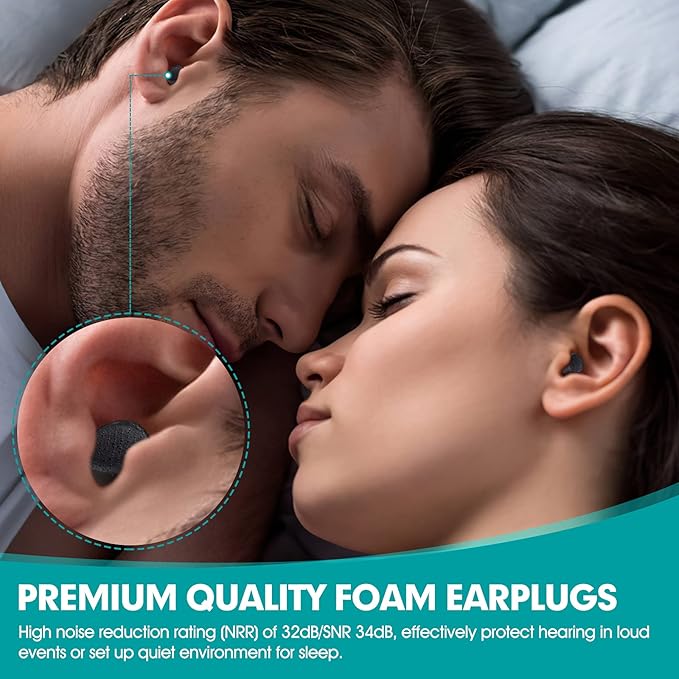 200 Pairs Earplugs for Noise Cancelling Individual Bagged Foam EarPlugs for Sleeping Work Snoring Sound Blocking Construction Loud Noise Reducing Earplugs Black Color