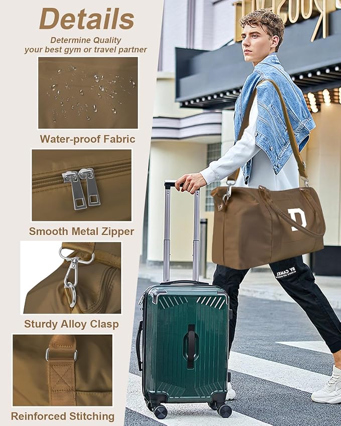 Birthday Graduation Gifts for Daughter,Initial Travel Duffel Bag Sports Gym Bag for Girls Teen Kids Birthday Gifts,Personalized Weekender Bag Carry On Tote Bags Cute Overnight Bag for Women(Brown, D)