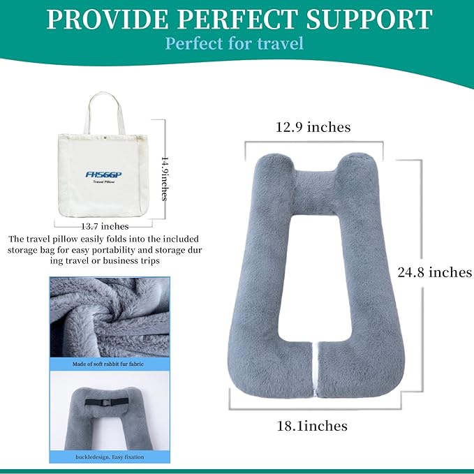 Travel Pillow Upgraded Version of Aircraft Travel Neck Pillow with Storage Bag, Sleep Pillows for Travel by Train, Car, or Plane, Supporting The Head and Body, Travel Pillow for Kids Grey