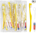 50 pcs Disposable Toothbrushes with Toothpaste and Floss,Yellow Bulk Single Use Toothbrush Floss Pick Individually Wrapped Disposable Travel Toothbrushes Kit for Homeless,Airbnb,Hotel,Guest