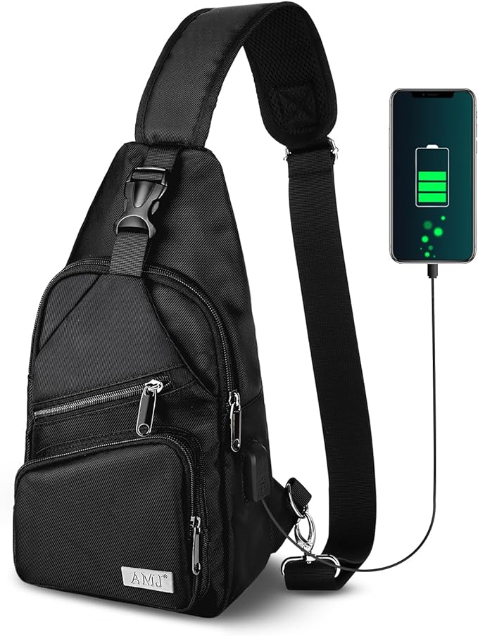 AMJ Crossbody Sling Bag Men Women, Casual Shoulder Backpack, Chest Daypack Satchel for Hiking Travel