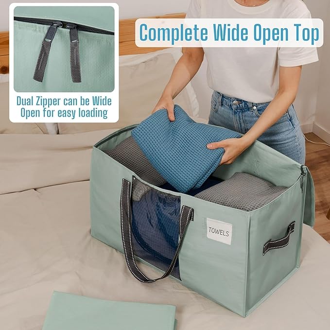 VENO 6 Pack Moving Bags, Comforter and Blanket Storage Bags for Closet, Moving Boxes, Boxes with Lids Alternative, College Dorm Packing Supplies, Foldable Heavy-Duty Tote (Light Green Matte, 6 Pack)