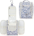 Narwey Small Hanging Toiletry Bag Women Travel Makeup Bag Organizer Toiletries Bag for Travel Size Essentials Accessories Cosmetics (Medium, Blue Leaf)