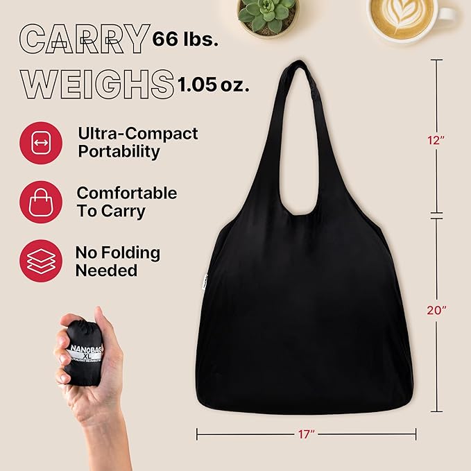 Nanobag Ultra-Lightweight Heavy Duty Foldable Tote for Women & Men, Reusable Grocery & Travel Bag, Packable Collapsible Compact Market Essential (XL Neon Flowers)