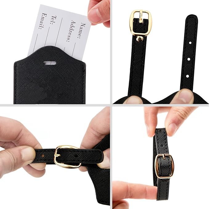 Luggage Tag PU Leather for Suitcase Baggage Handbag Travel Bag Label Suitcase Tag Label Tag w. Name Card & Privacy Cover (C)
